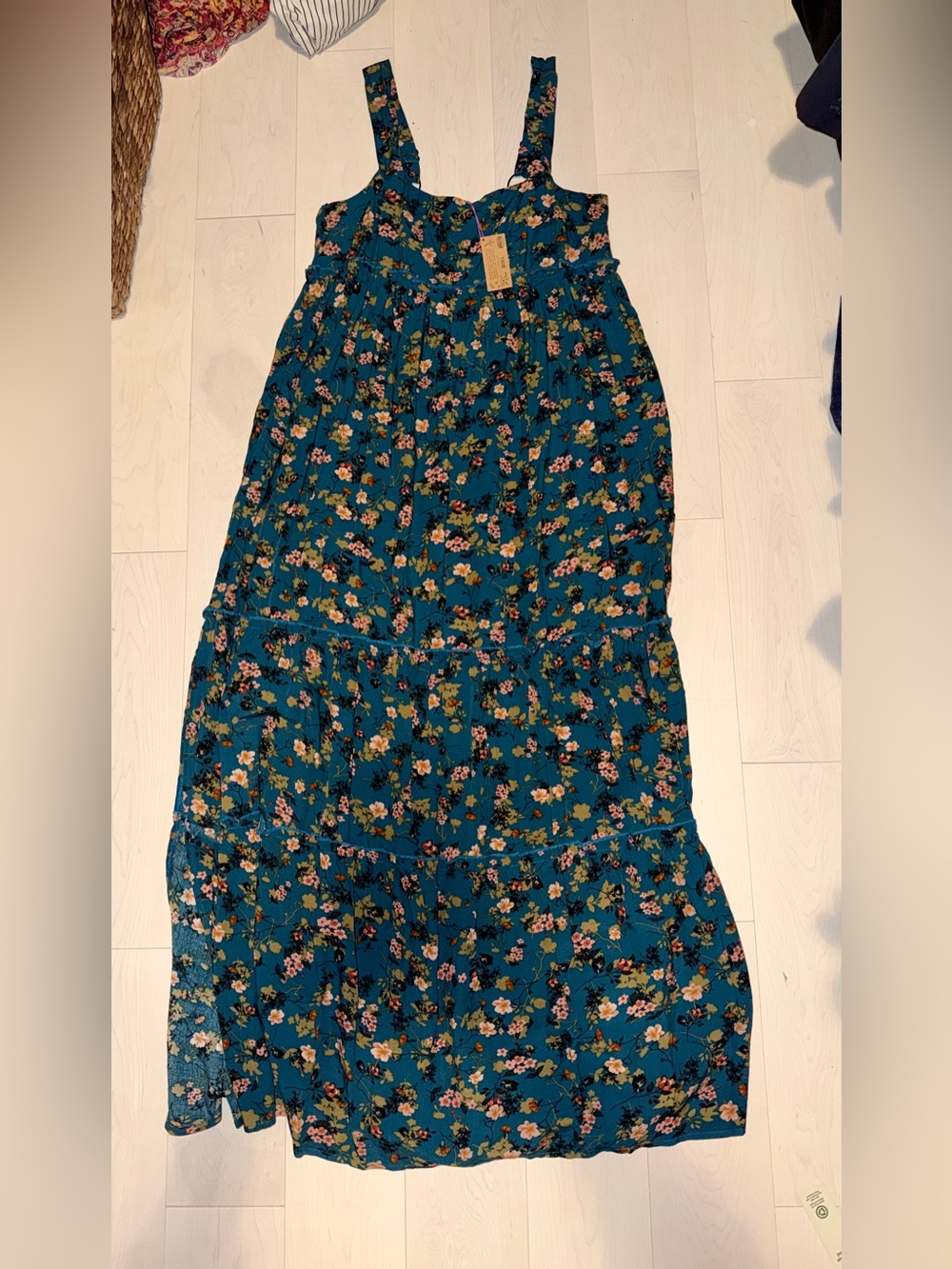 Natural Life Teal Floral Maxi Dress with Spaghetti Straps. BNWT